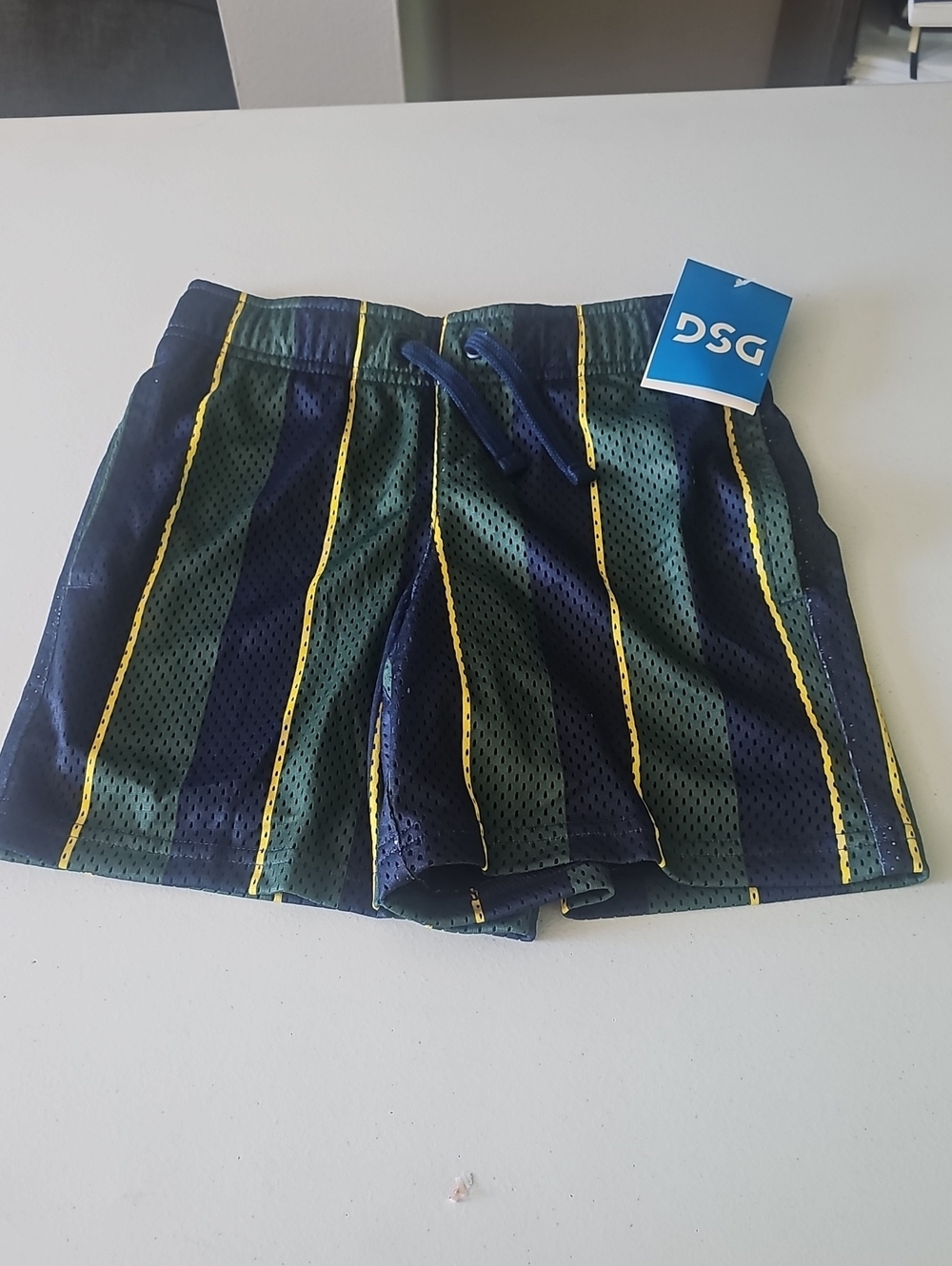 DSG Navy, Green & Yellow Striped Mesh Shorts